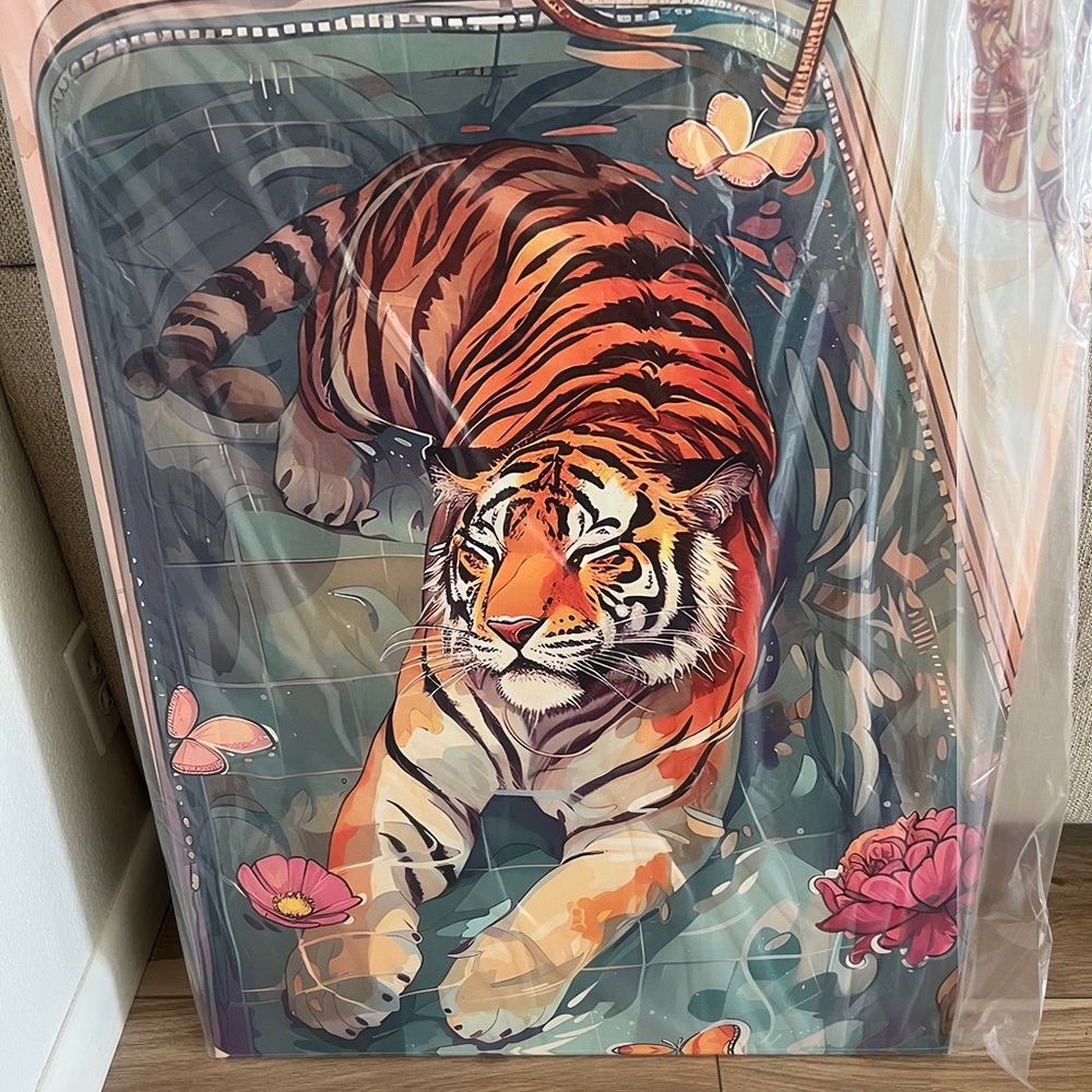 Large canvas Tiger Art Print with Floral Accents $119 on Amazon 36”x24”